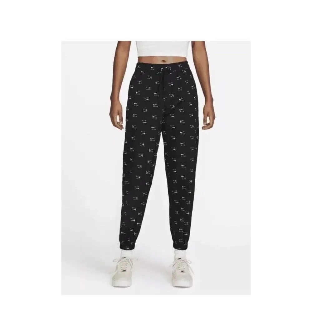 Nike Air All Over Print Woven Mid Rise Pants DV8058-010 Black Women's Sz L‎ $85
